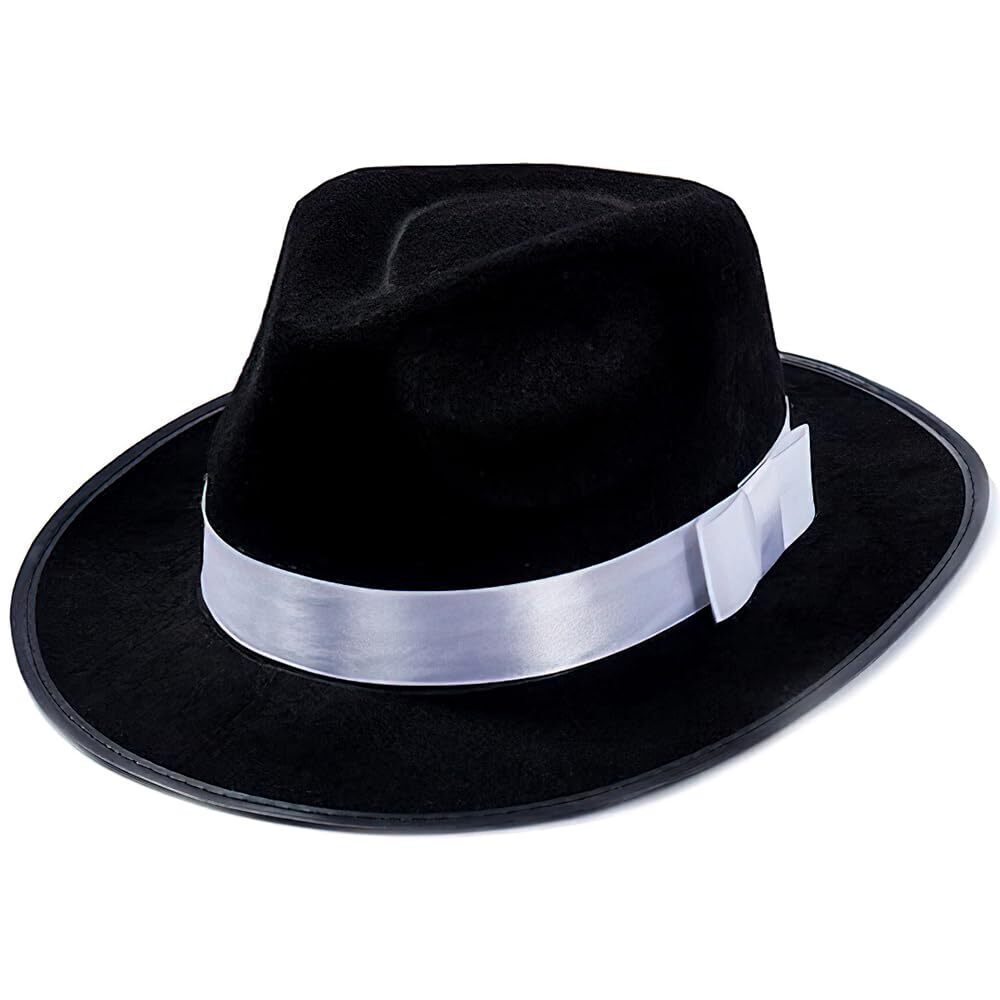 4955 Black Fedora Hat - Gangster - Black and White Fedora Hat - Mobster